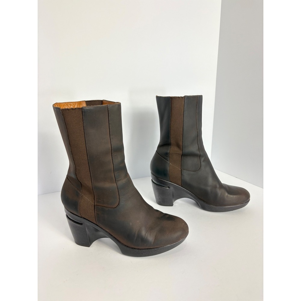 Y2K Vintage Cole Haan X Nike Dark Brown Leather Heeled Boots Size 6 Minimalist